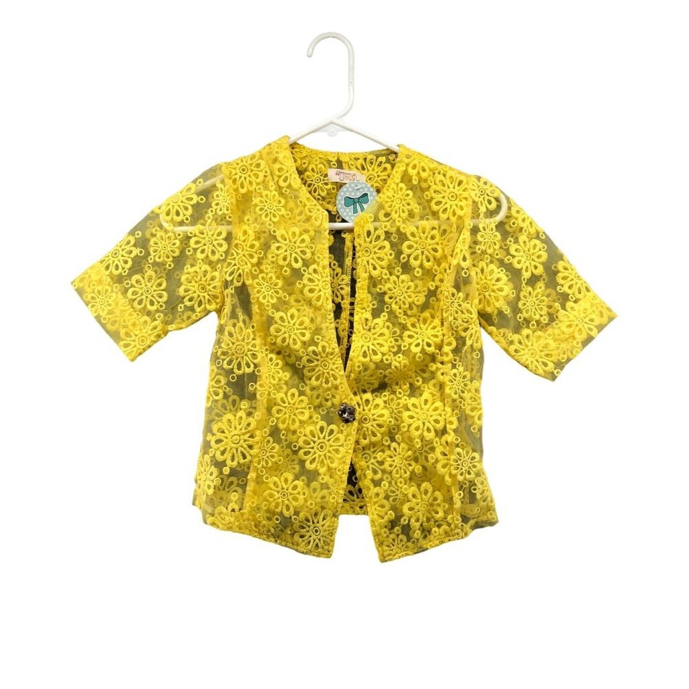 Pinkberry Korean Brand Girls 5T Yellow Crochet Mesh Summer‎ Blazer Jacket Eyelet